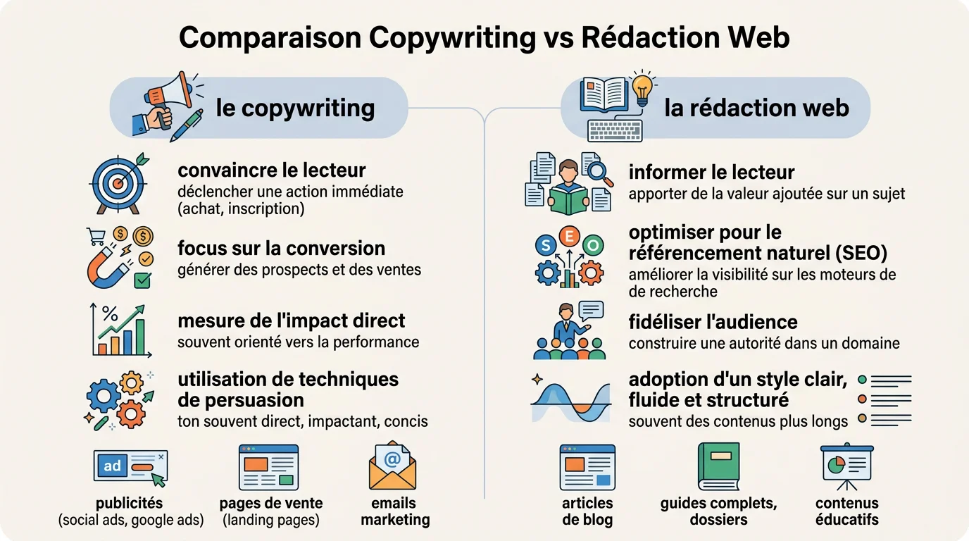 Comparaison Copywriting vs Rédaction Web