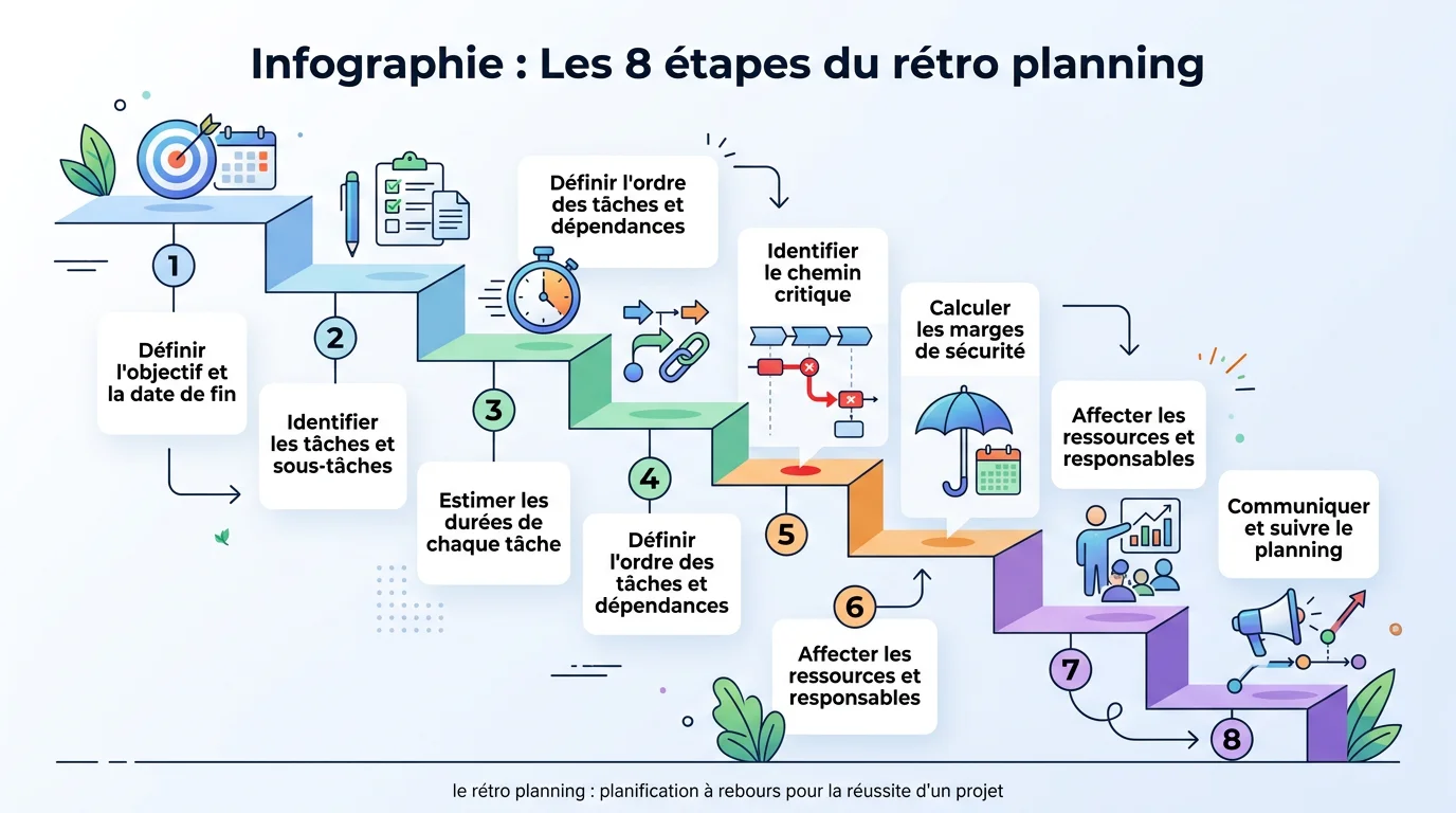 Infographie : Les 8 étapes du rétro planning
