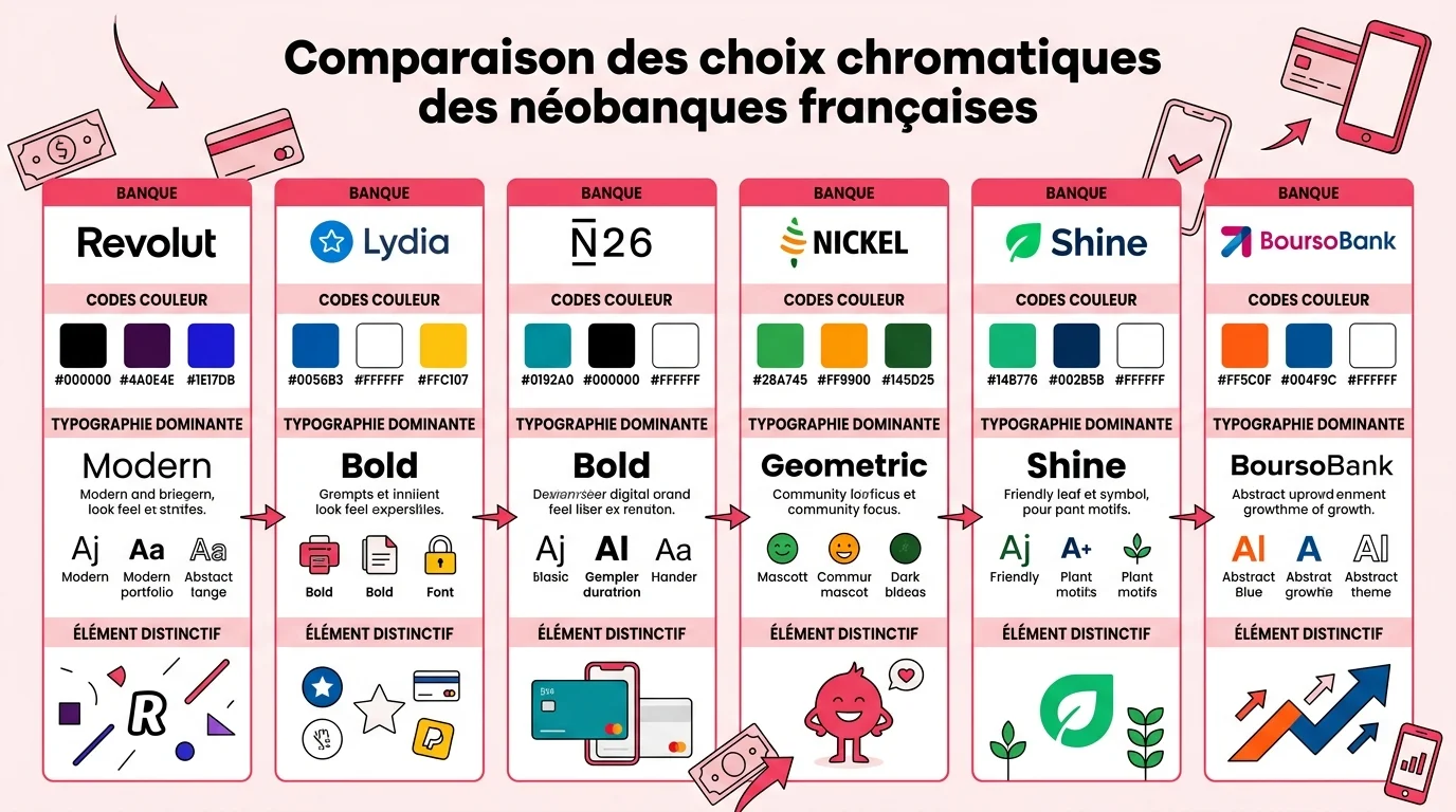 Comparaison des choix chromatiques des néobanques françaises
