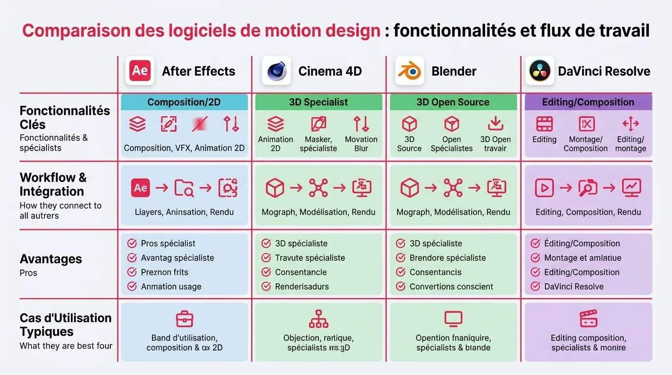 Comparaison des logiciels de motion design : fonctionnalités et flux de travail
