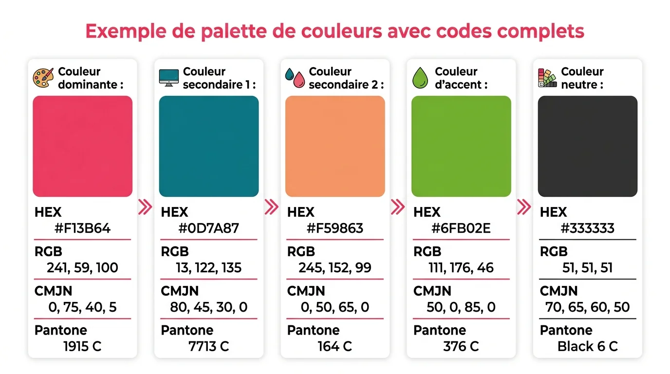 Exemple de palette de couleurs avec codes complets