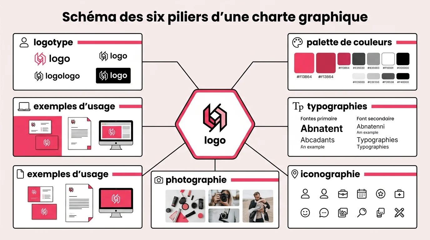 Schéma des six piliers d'une charte graphique
