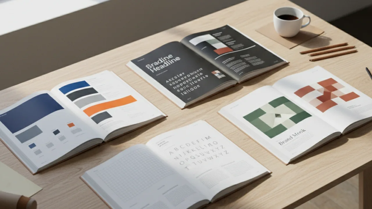 Trois brand books ouverts côte à côte pour inspiration