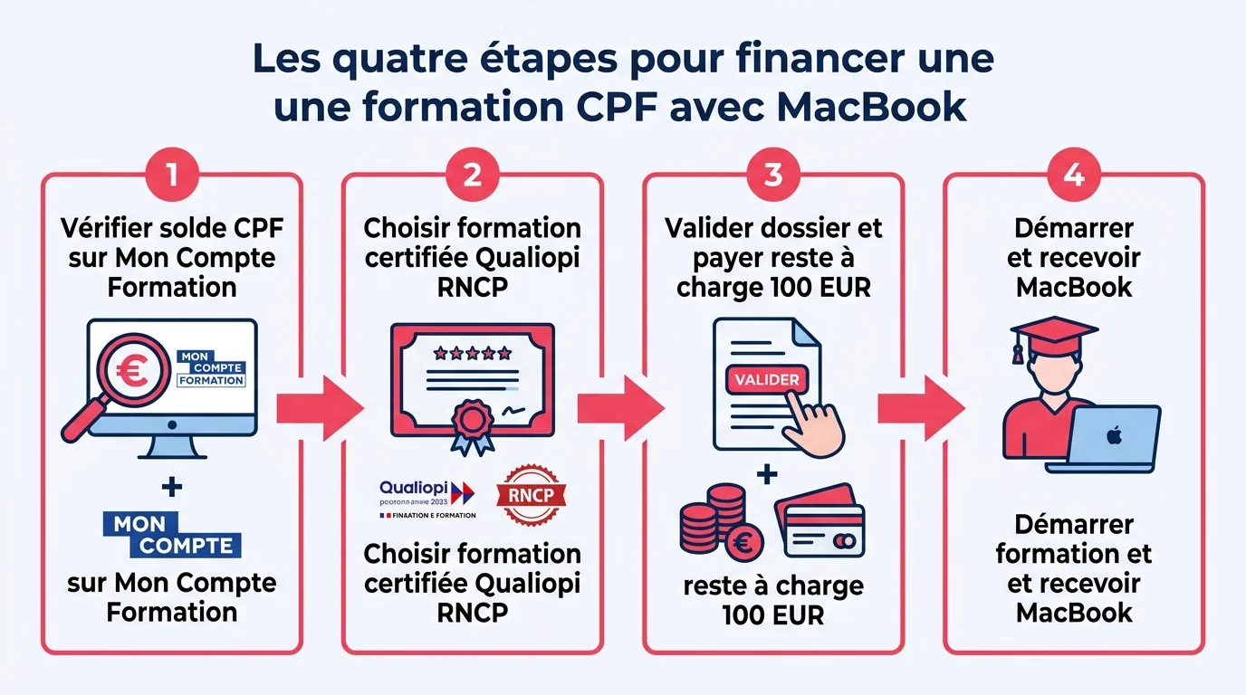 Les quatre étapes pour financer une formation CPF avec MacBook
