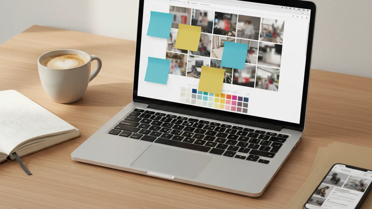 Ordinateur portable affichant une interface de moodboard collaboratif
