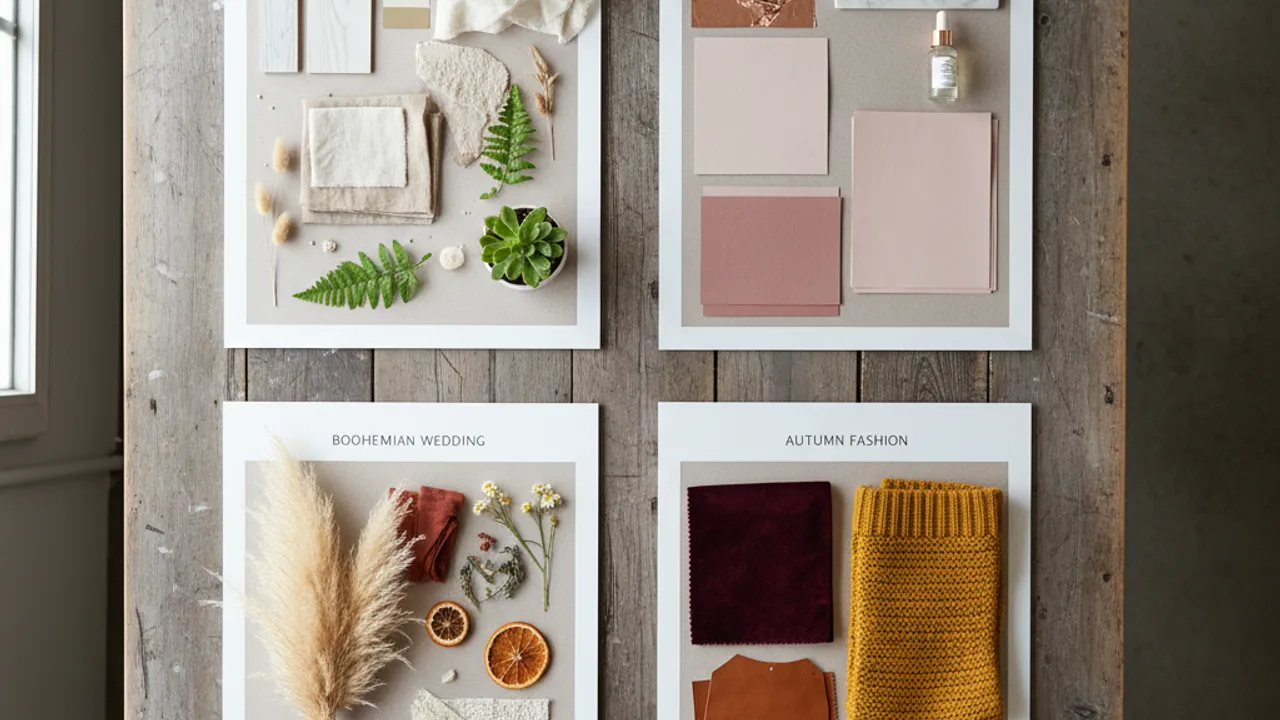 Quatre exemples de moodboards par univers