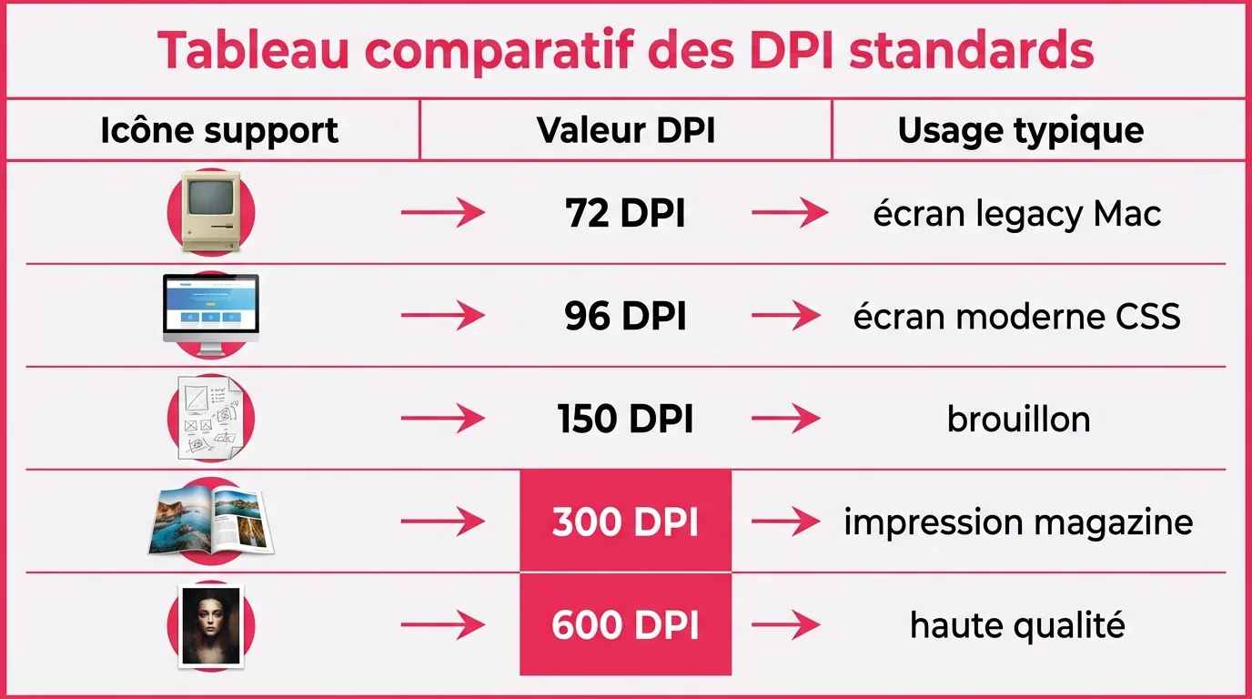 Tableau comparatif des DPI standards