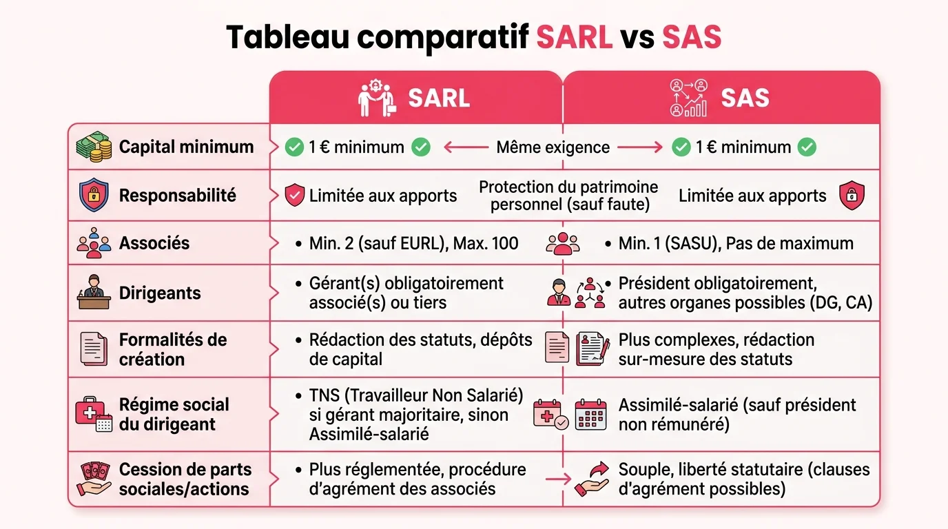Tableau comparatif SARL vs SAS