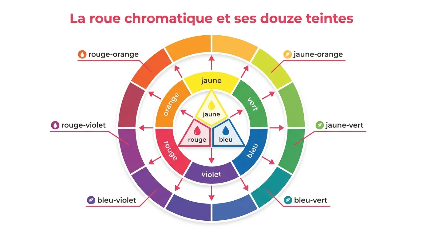 La roue chromatique et ses douze teintes : primaires, secondaires et tertiaires