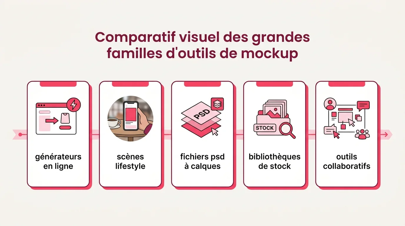 Comparatif visuel des grandes familles d'outils de mockup