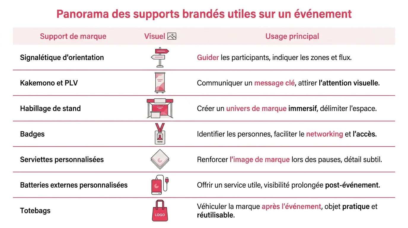 Panorama des supports brandes utiles sur un evenement