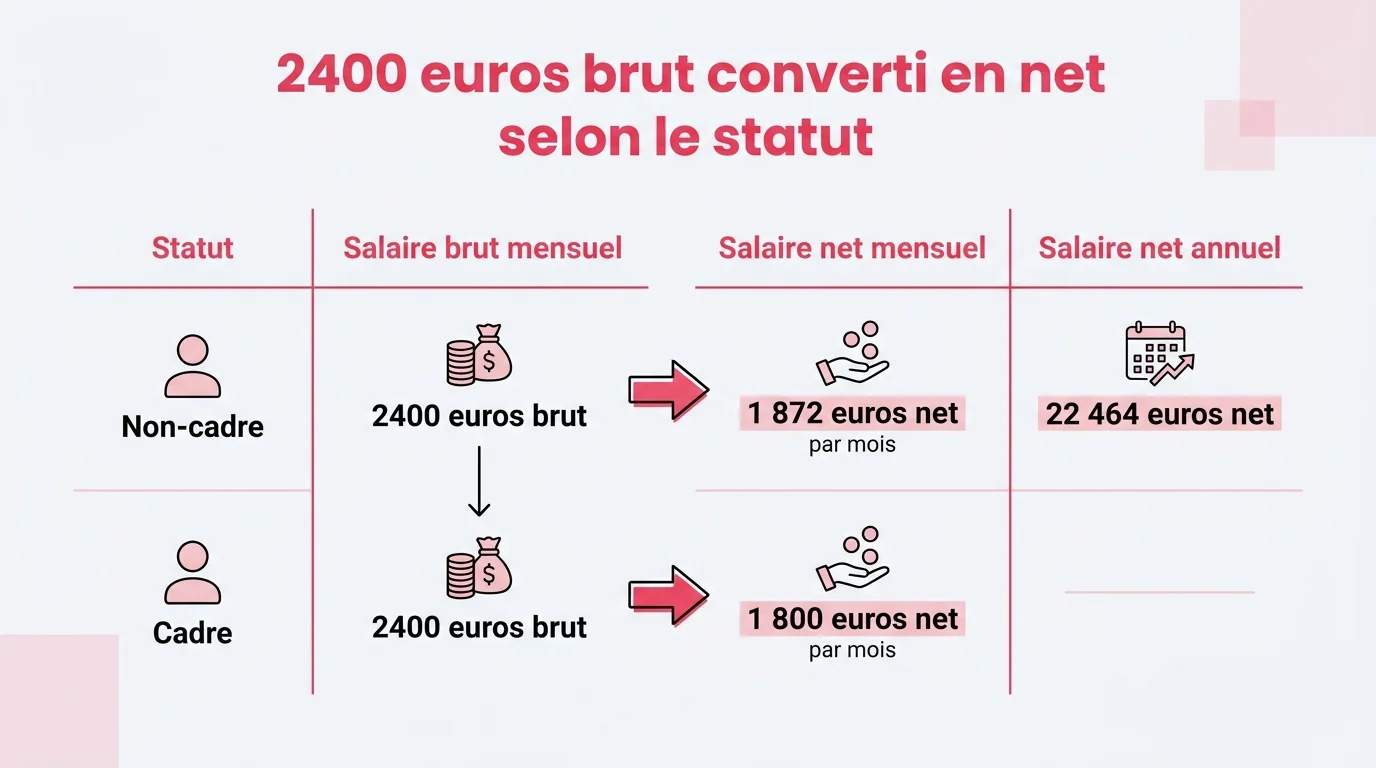 2400 euros brut converti en net selon le statut