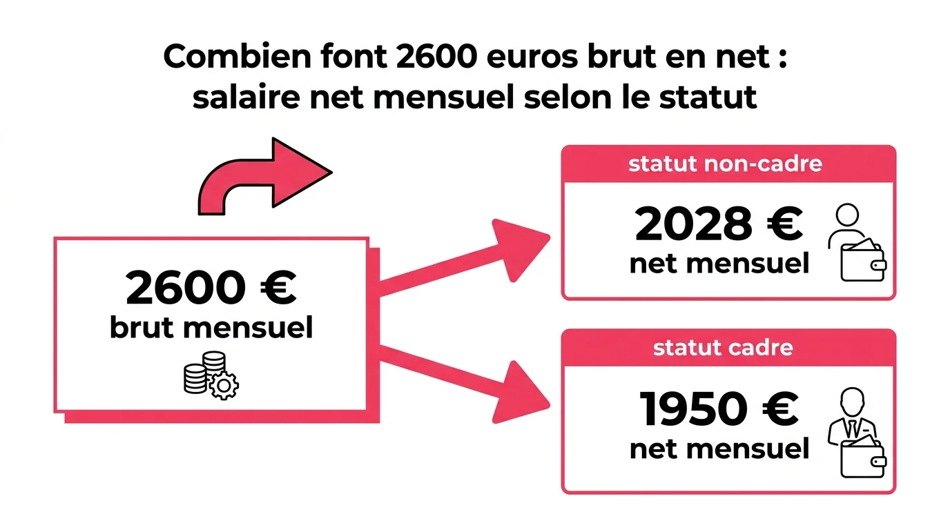 2600 euros brut convertis en net mensuel selon le statut