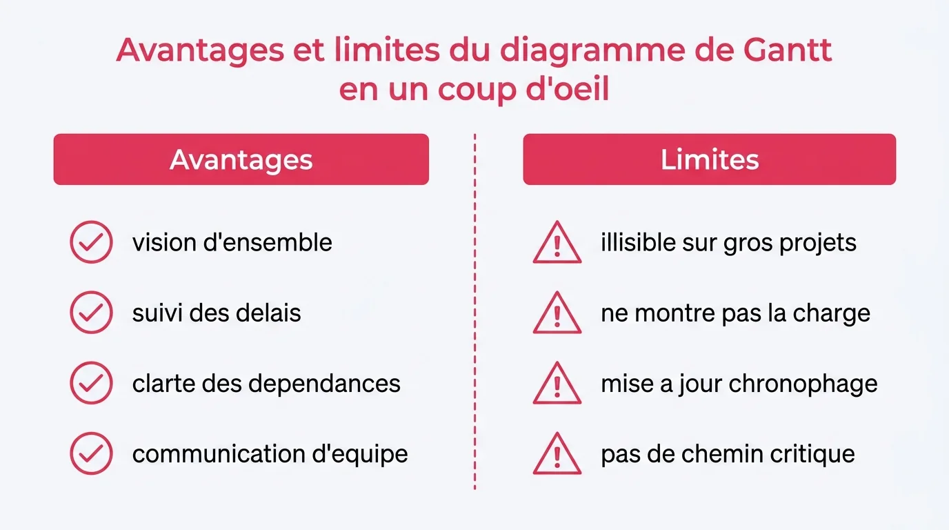 Avantages et limites du diagramme de Gantt en un coup d'oeil