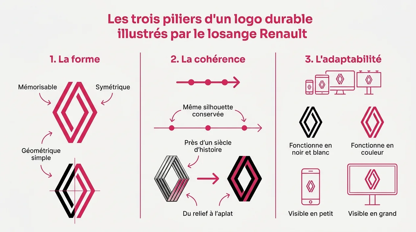 Les trois piliers d'un logo durable illustres par le losange Renault