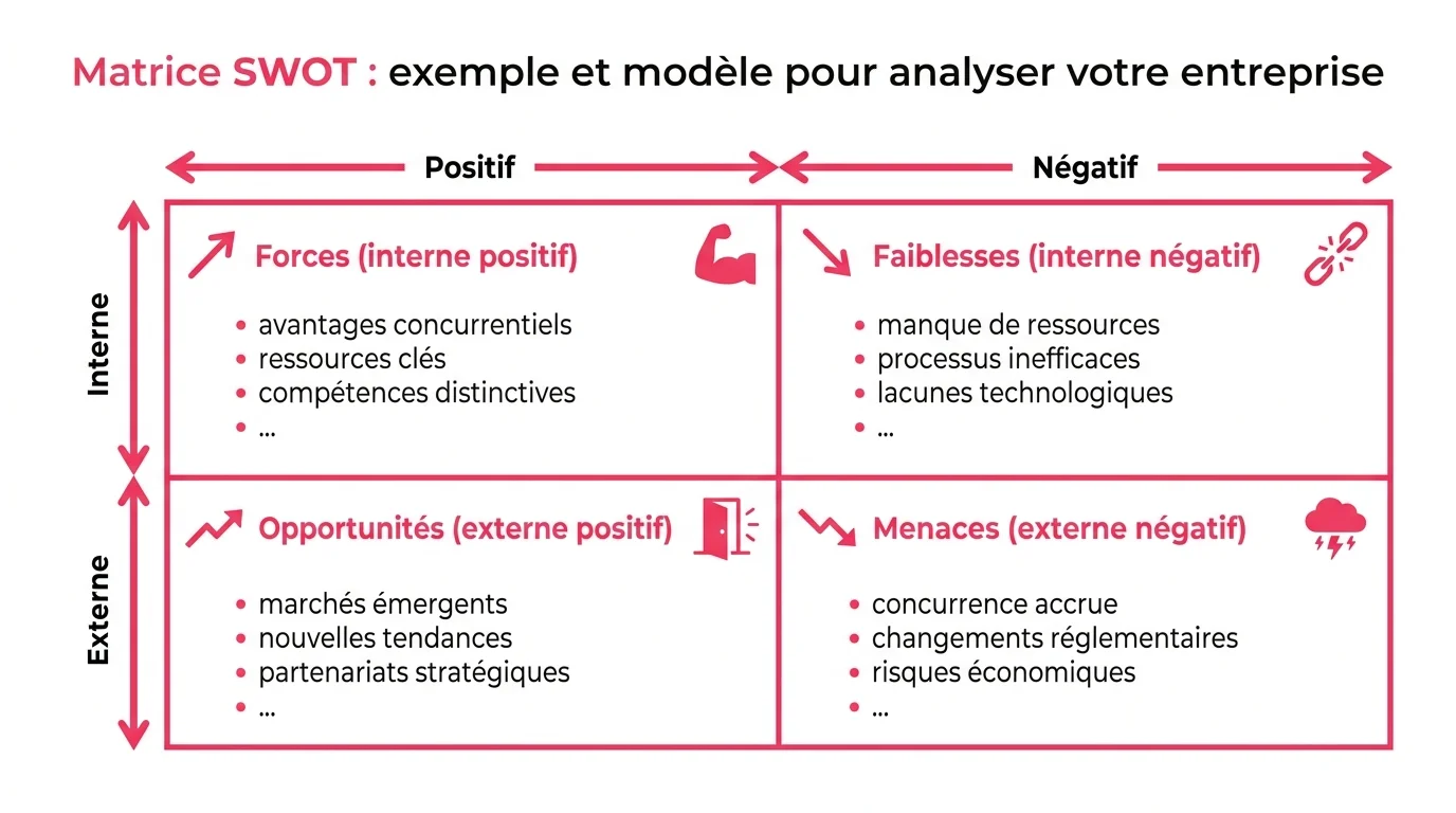 Schéma de la matrice SWOT en quatre quadrants