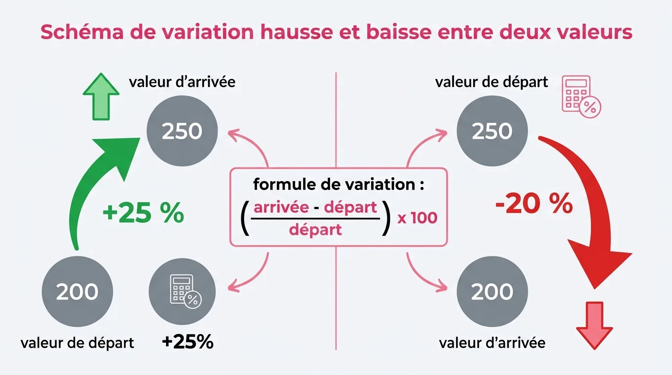 Schema de variation hausse et baisse entre deux valeurs