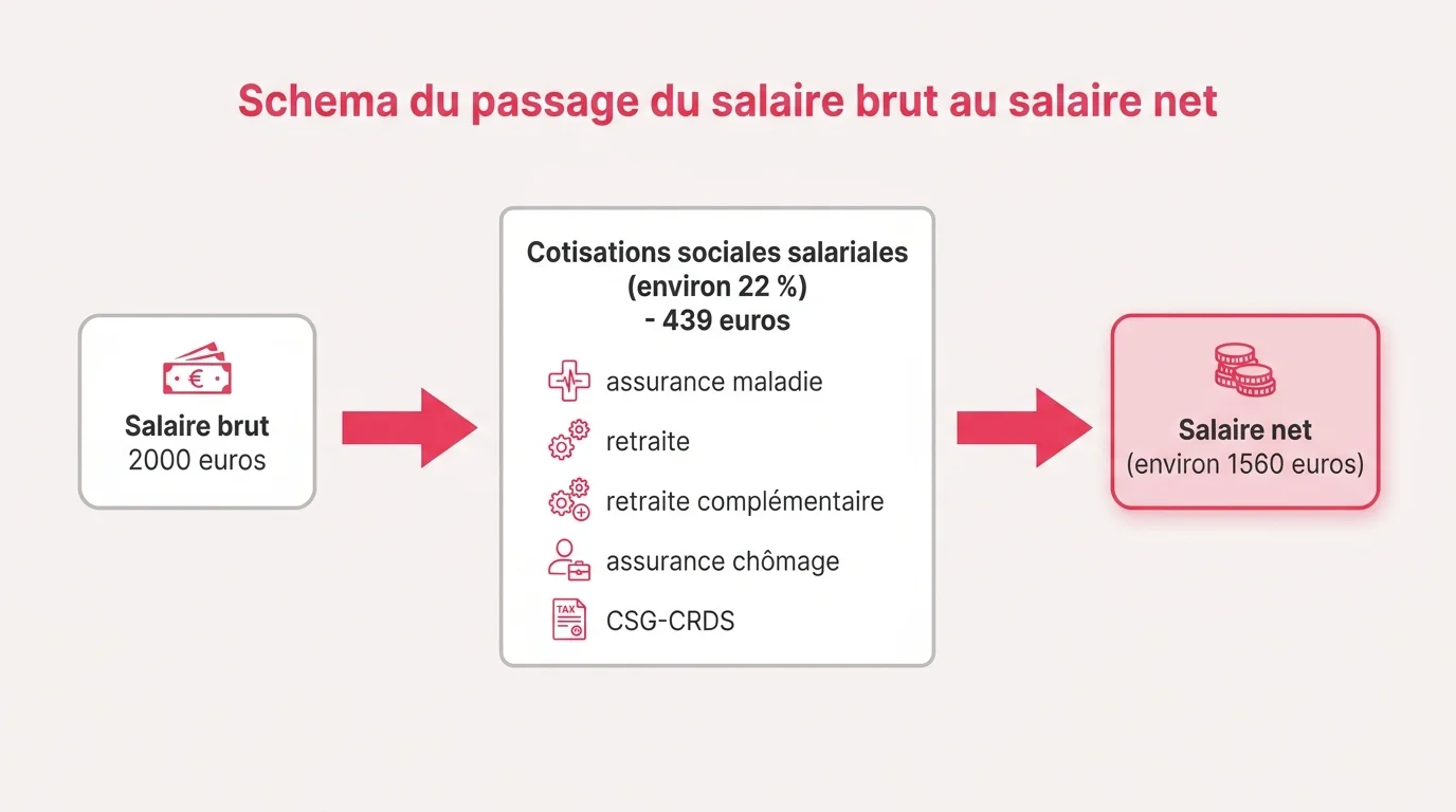 Schema du passage du salaire brut au salaire net