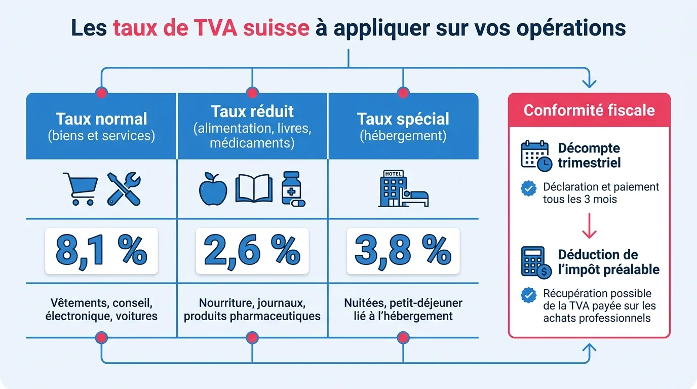 Les taux de TVA suisse a appliquer sur vos operations