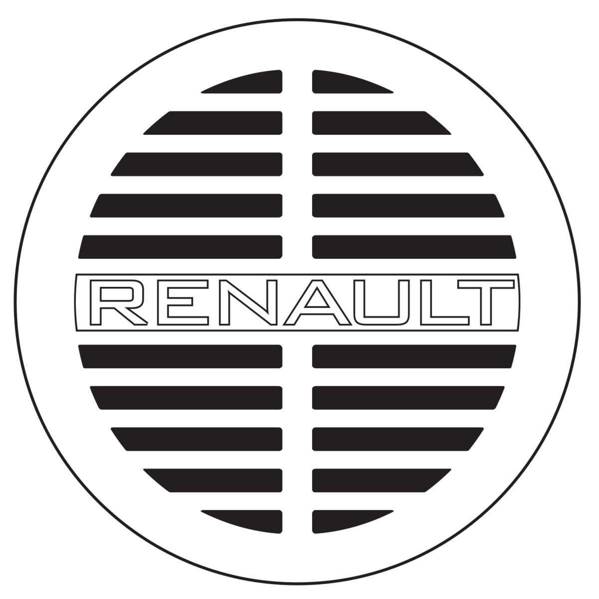 Logo Renault de 1923, calandre ronde striee portant l'inscription Renault