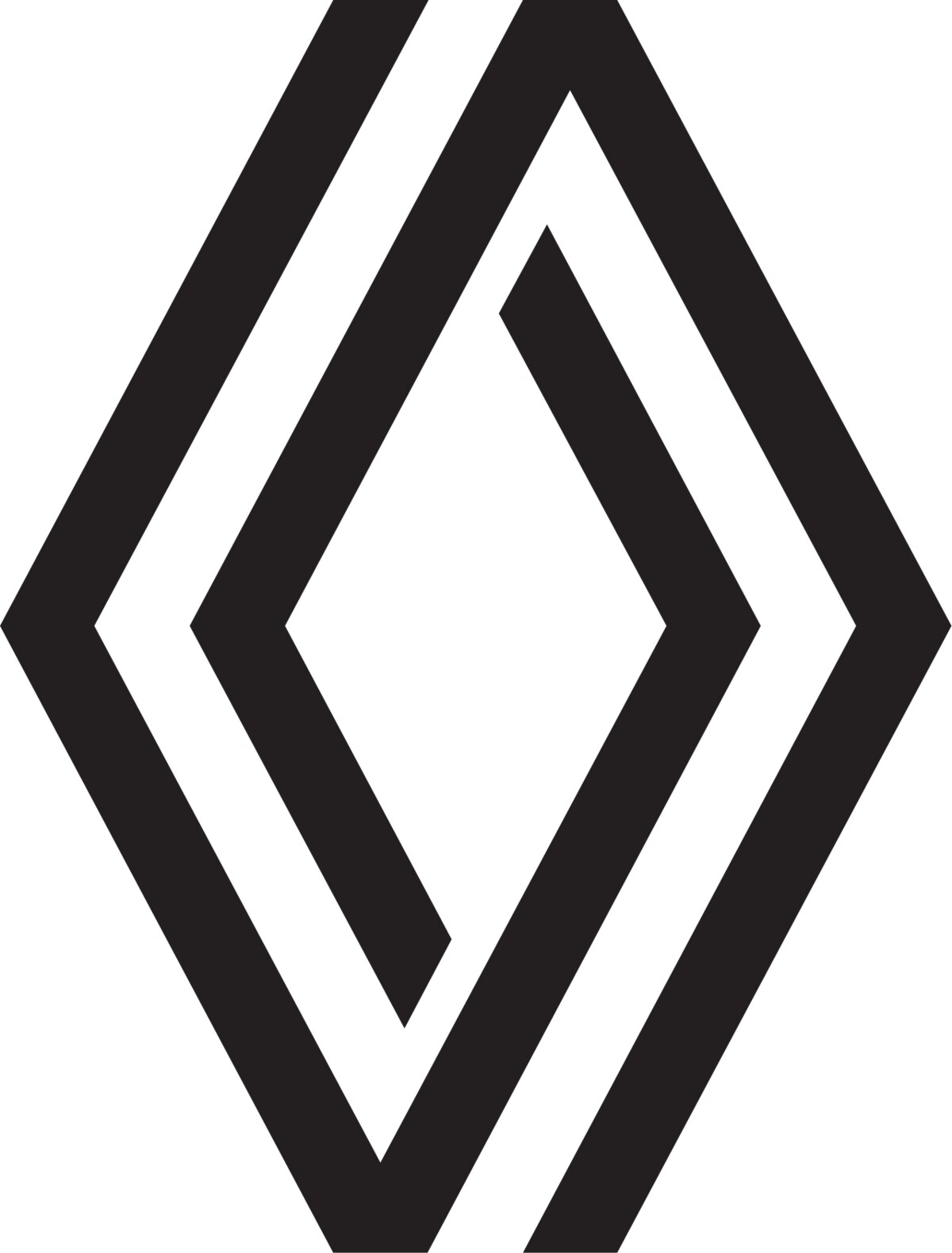 Nouveau logo Renault de 2021, losange plat monochrome en deux traits entrelaces