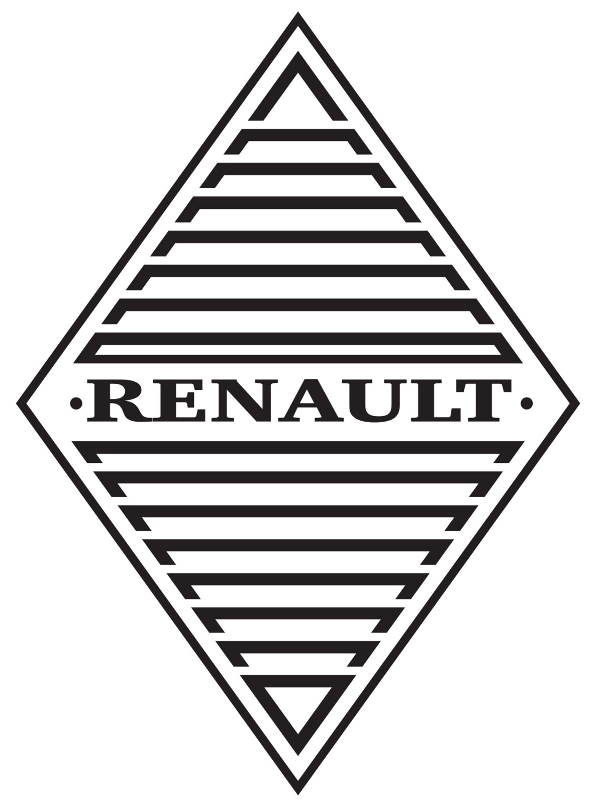 Logo losange Renault de 1925 avec lignes paralleles et inscription centrale