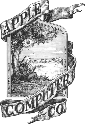 Premier logo Apple de 1976 : Isaac Newton assis sous un pommier, gravure dessinée par Ronald Wayne