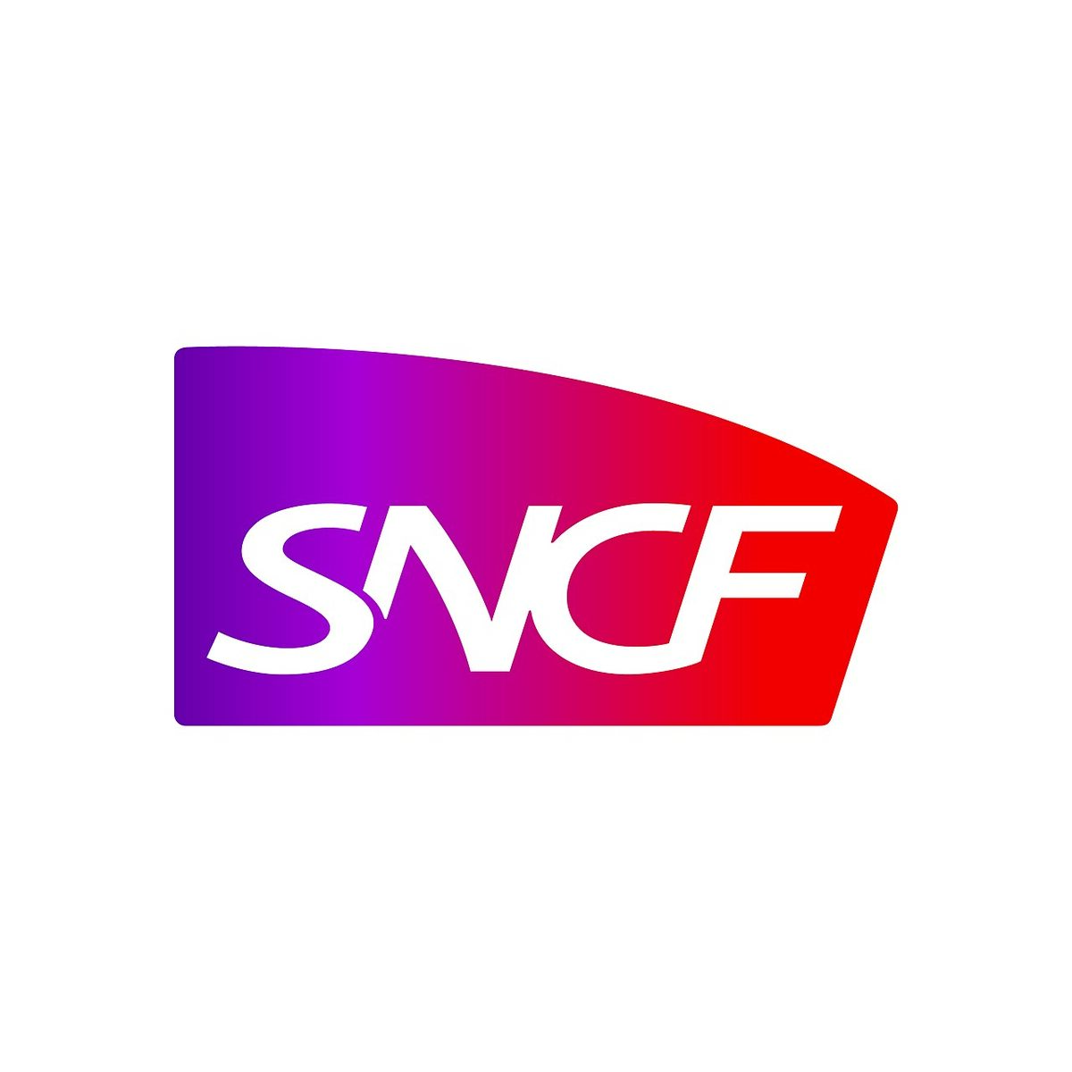 Logo SNCF actuel, carmillon, lettres blanches sur dégradé rouge et magenta