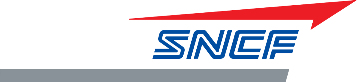 Logo casquette SNCF de 1992, flèche rouge, lettres bleues et barre grise