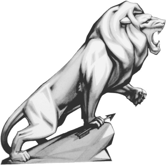 Lion Peugeot dressé sur ses pattes arrière, posture héraldique