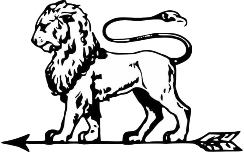 Lion Peugeot sur une flèche, version épurée des premières automobiles